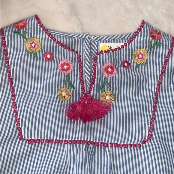 Mini Boden Girls' Striped Floral Embroidered Kaftan in Blue MIx EUC Tunic/Dress - Picture 8 of 16